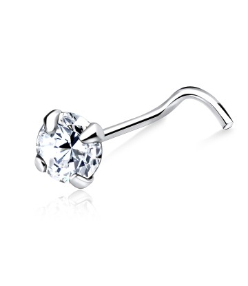 Round CZ Silver Curved Nose Stud NSKB-113-4